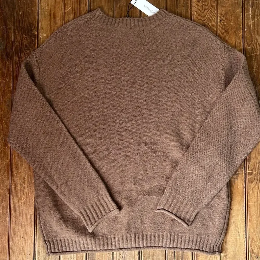 Women’s Revolve  Sweater Stitches and Stripes crew neck brown NWT new size med